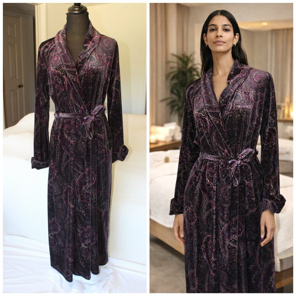 Lauren Ralph Lauren Velvet Long Robe Women's Small Paisley Print Long sleeves